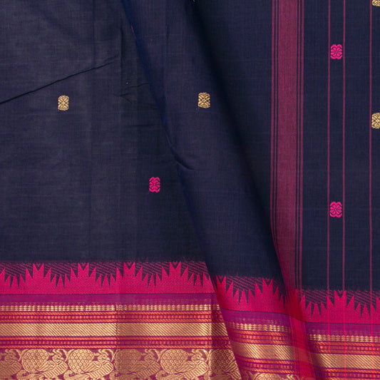 Blue And Pink Kanchi Cotton Saree For Festive Wear PV MM KC 562 - Cotton Saree - Panjavarnam PV MM KC 562