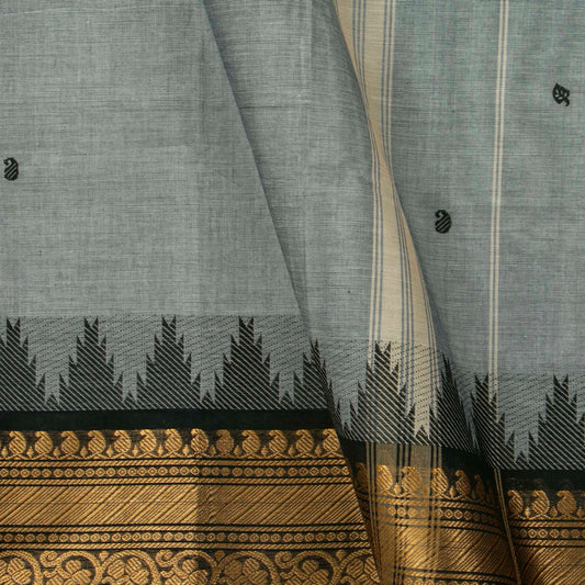 Grey And Black Kanchi Cotton Saree For Festive Wear PV MM KC 607 - Cotton Saree - Panjavarnam PV MM KC 607