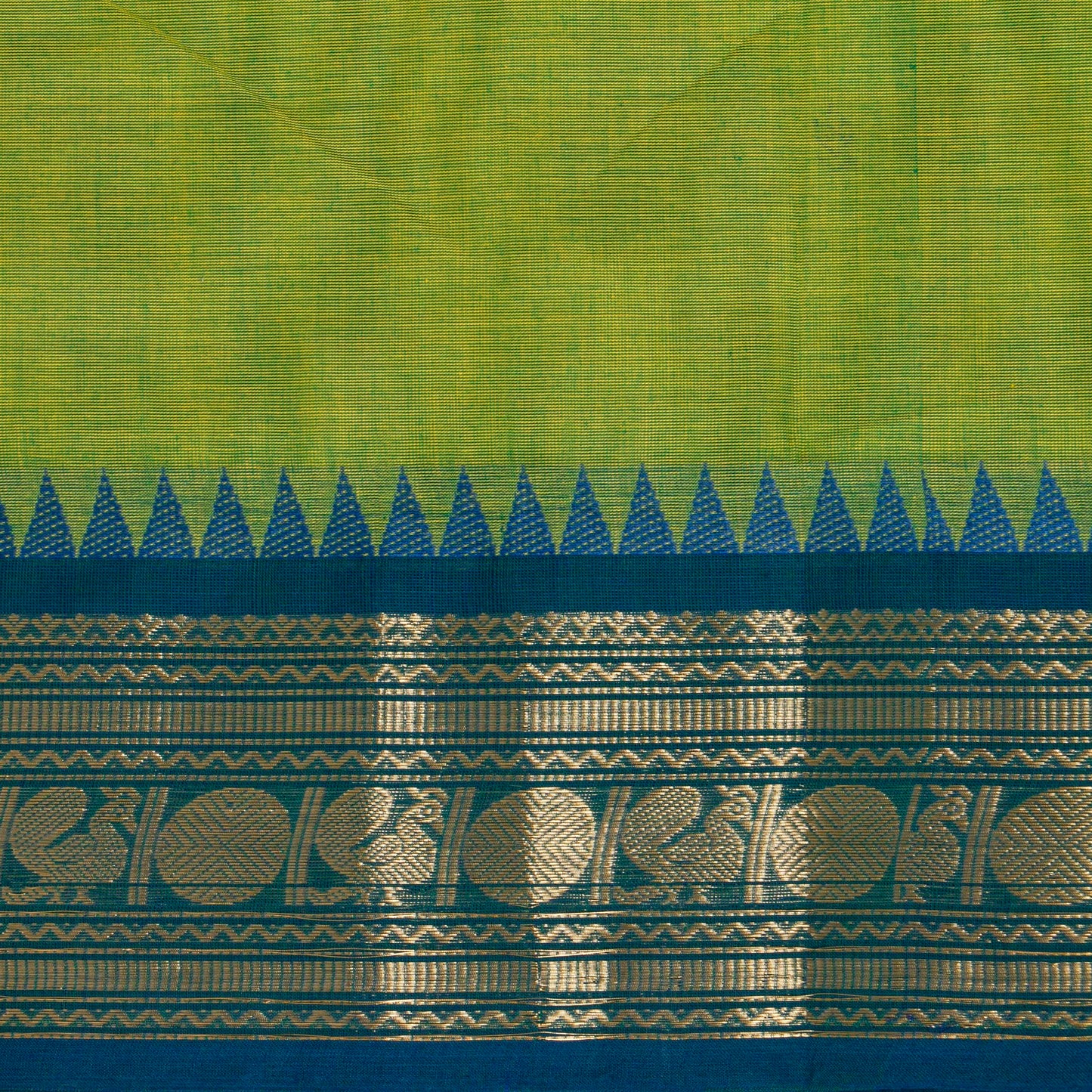 Green Kanchi Cotton Saree Ganga Jamuna Border PV MM KC 170