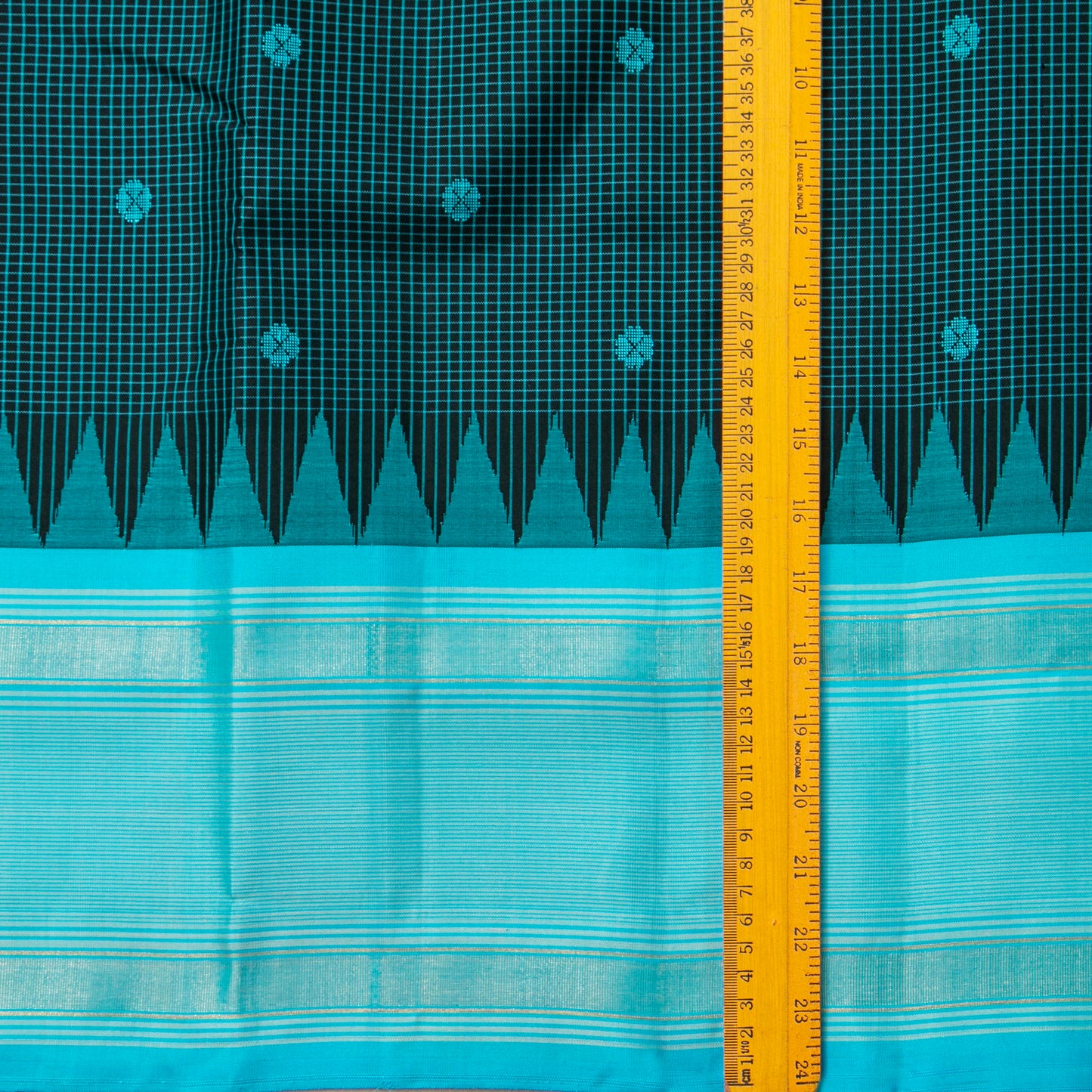 Black And Turquoise Kanchipuram Silk Saree For Office Wear PV KNN 343