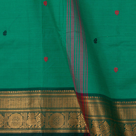 Green Kanchi Cotton Saree Ganga Jamuna Border For Festive Wear PV MM KC 498 - Cotton Saree - Panjavarnam PV MM KC 498