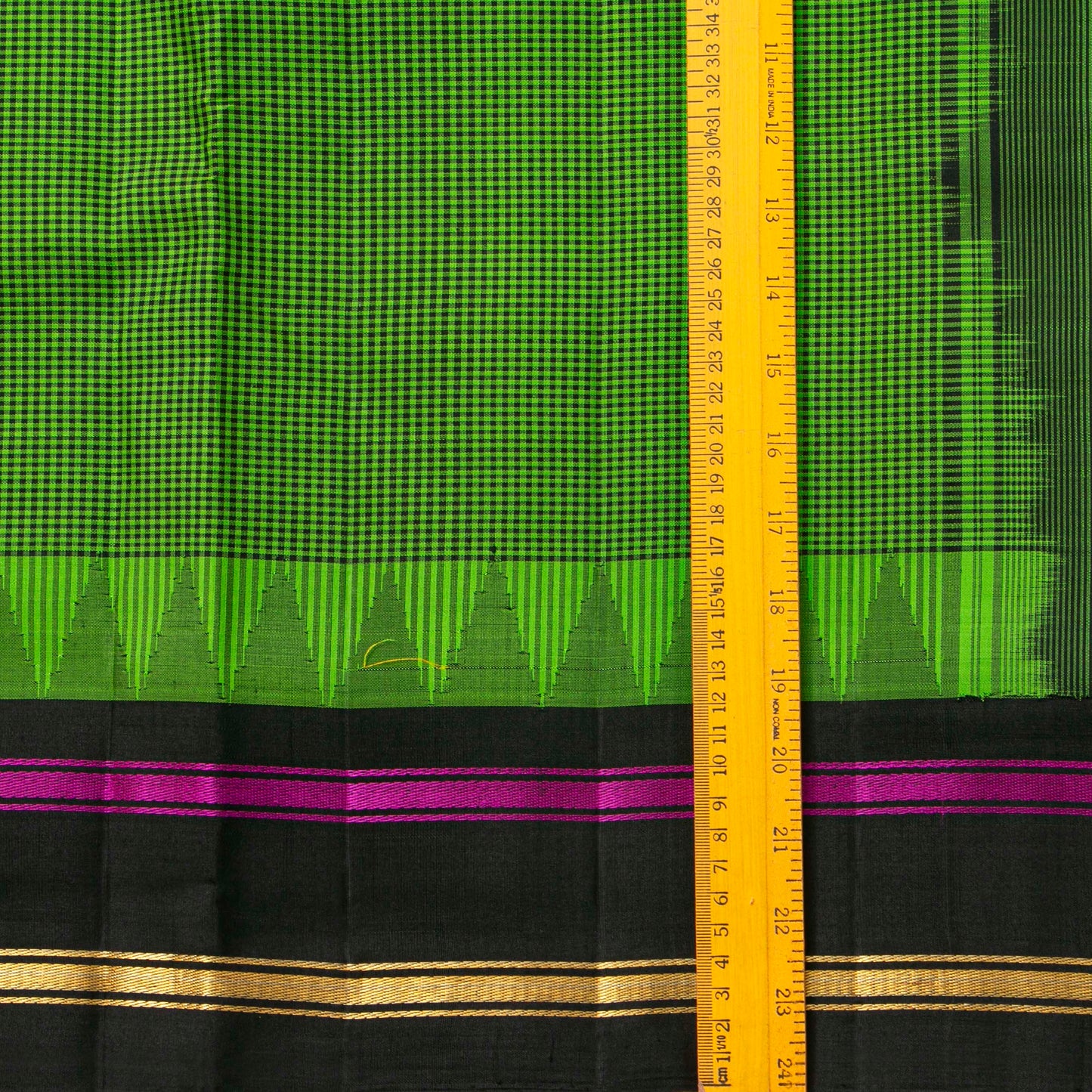 Emerald Green And Black Kanchipuram Silk Saree With Temple Korvai Border For Office Wear PV KNN 347