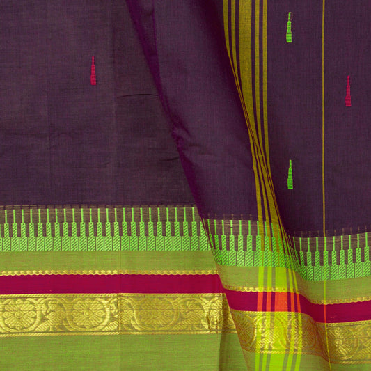 Purple And Green Kanchi Cotton Saree For Festive Wear PV MM KC 517 - Cotton Saree - Panjavarnam PV MM KC 517