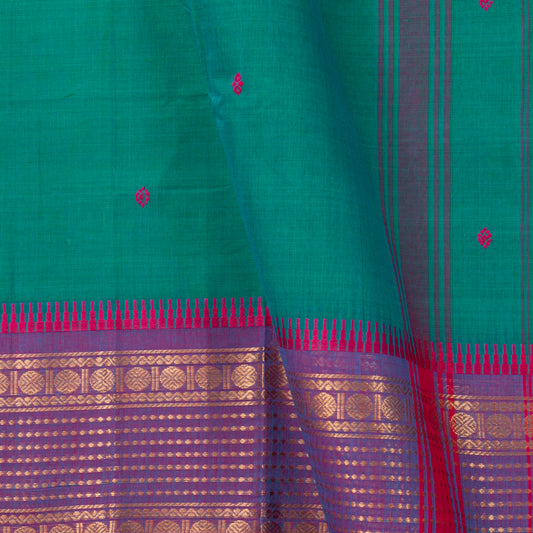 Teal And Magenta Kanchi Cotton Saree For Festive Wear PV MM KC 537
