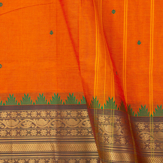 Orange And Green Kanchi Cotton Saree For Festive Wear PV MM KC 522