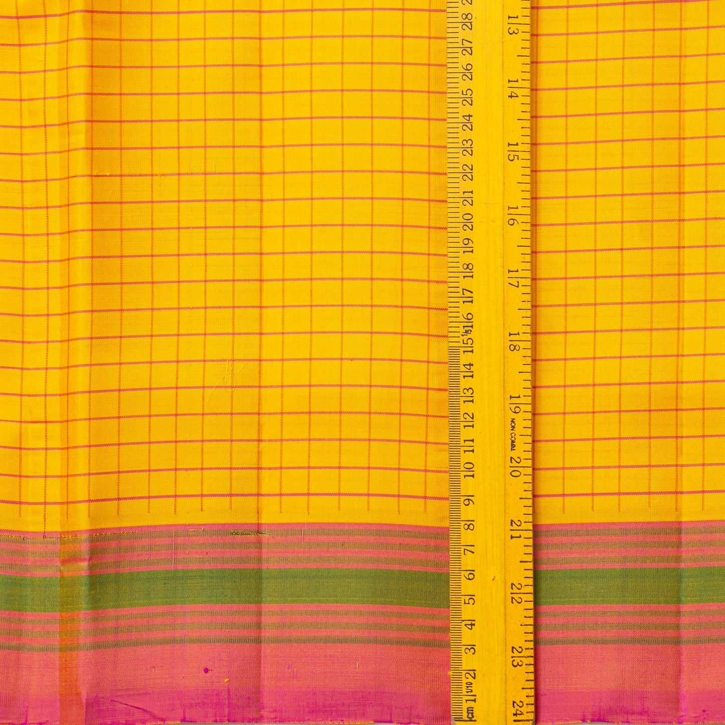 Turmeric Yellow And Pink Kanchipuram Silk Saree With No Zari For Office Wear PV KNN 321