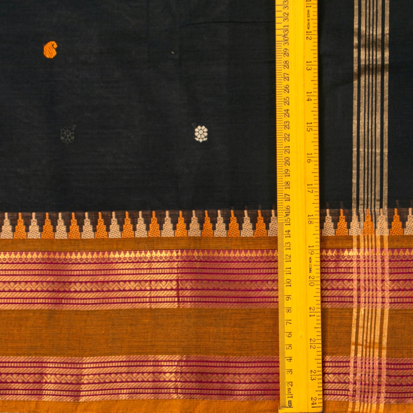 Black And Mustard Kanchi Cotton Saree For Festive Wear PV MM KC 587