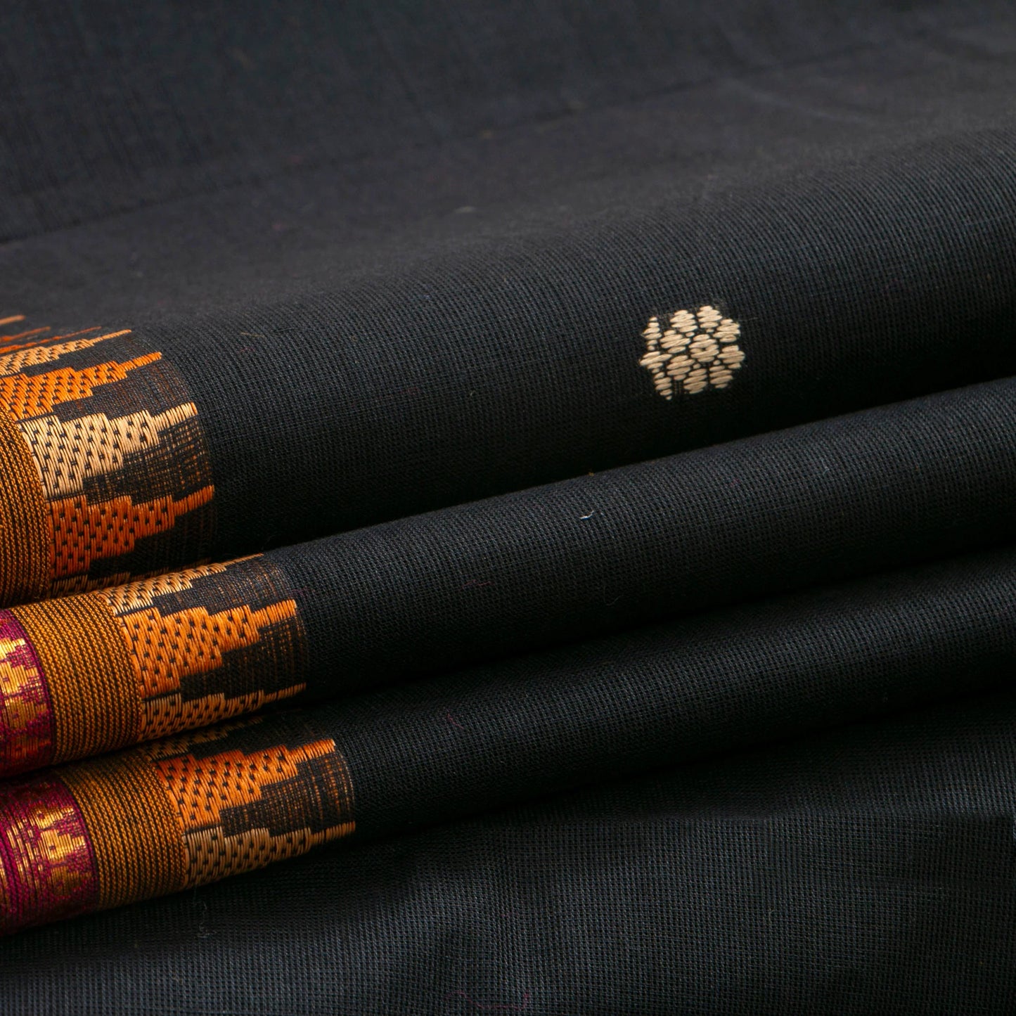Black And Mustard Kanchi Cotton Saree For Festive Wear PV MM KC 587