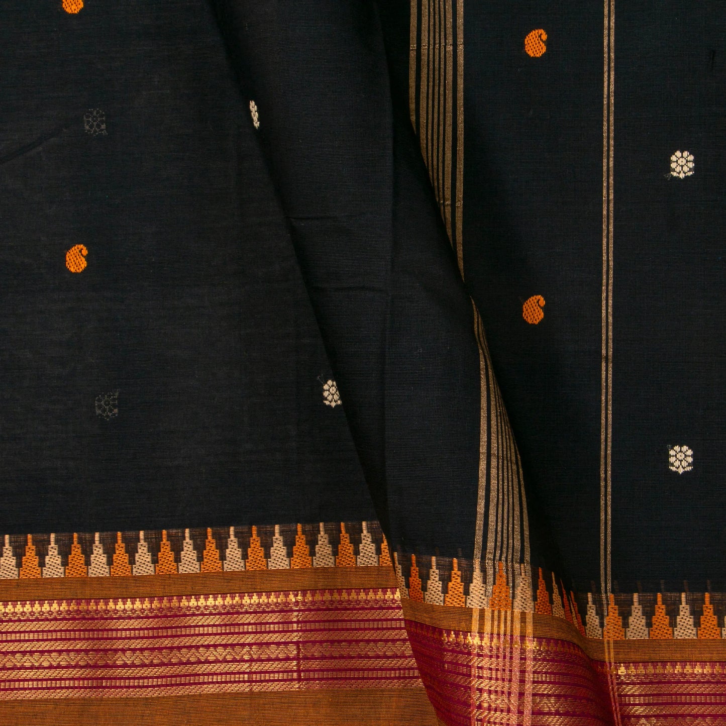Black And Mustard Kanchi Cotton Saree For Festive Wear PV MM KC 587