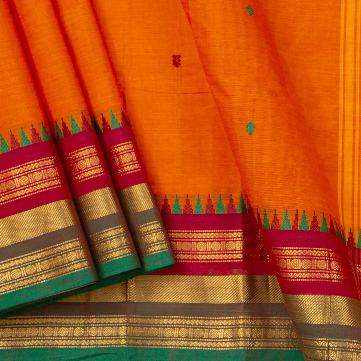 Orange Kanchi Cotton Saree For Festive Wear PV MM KC 572