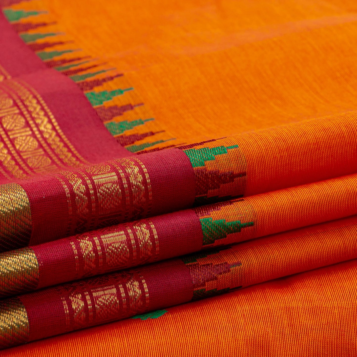 Orange Kanchi Cotton Saree For Festive Wear PV MM KC 572