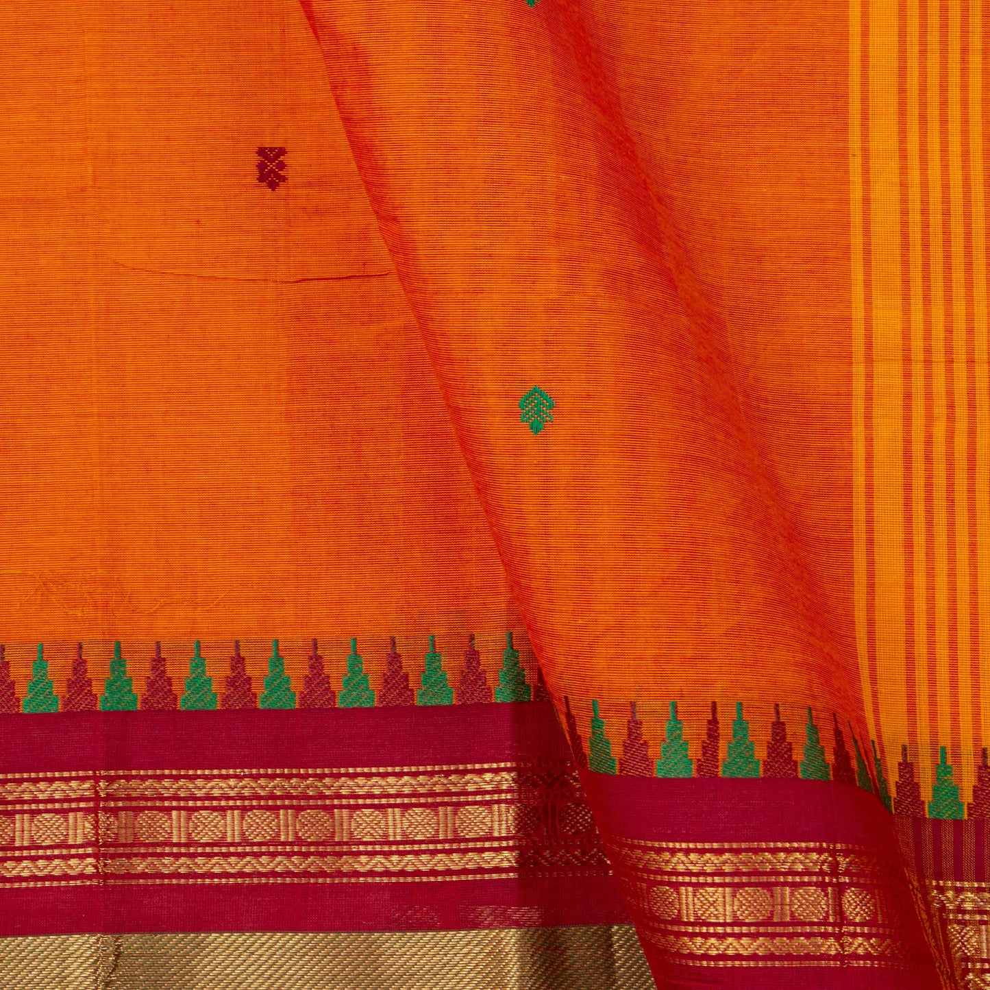 Orange Kanchi Cotton Saree For Festive Wear PV MM KC 572