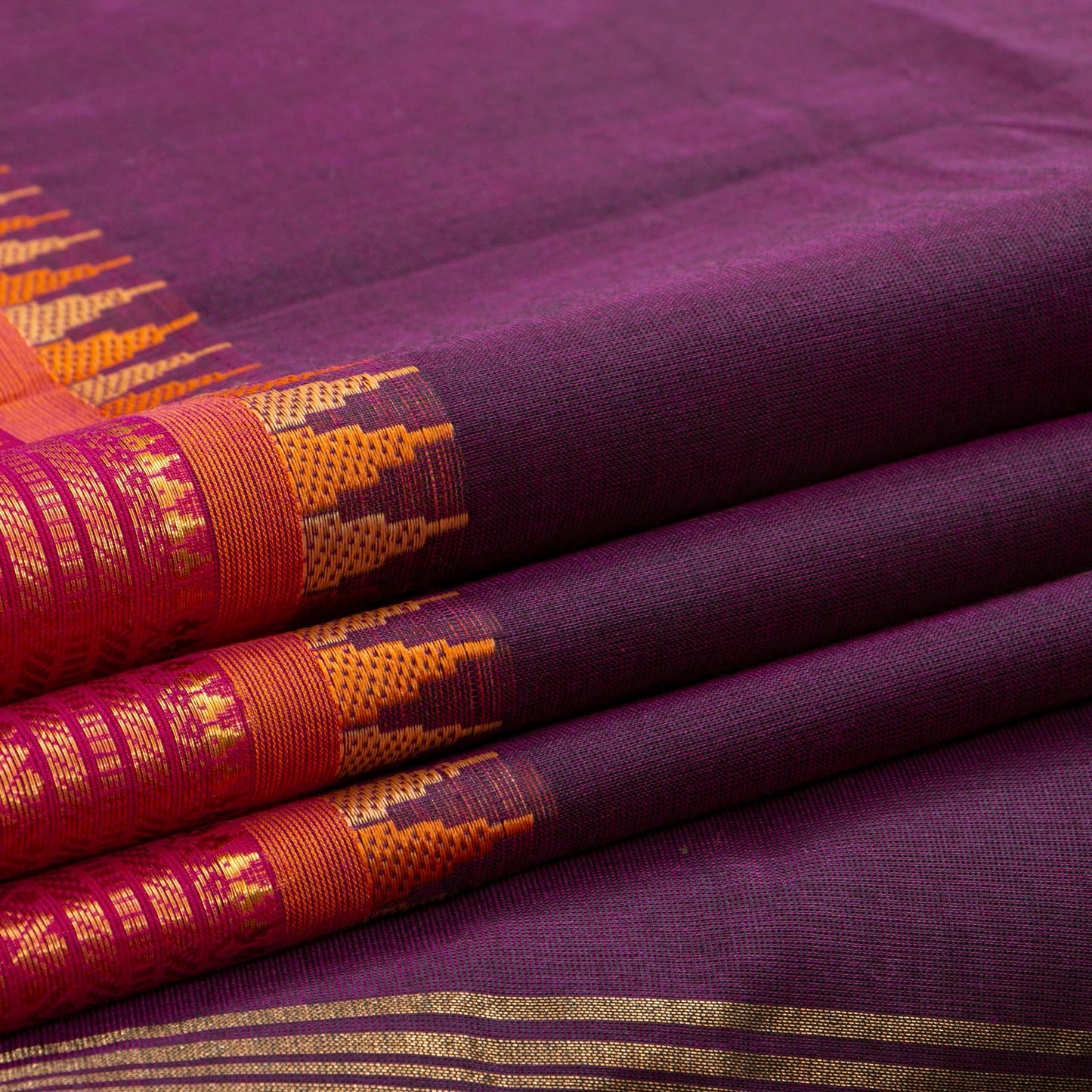 Wine And Orange Kanchi Cotton Saree For Festive Wear PV MM KC 565