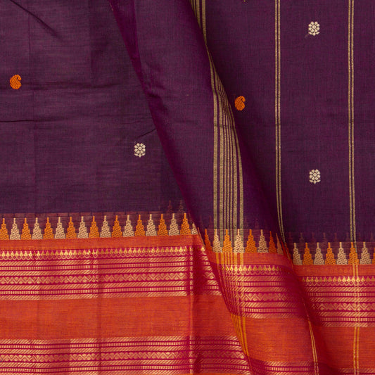 Wine And Orange Kanchi Cotton Saree For Festive Wear PV MM KC 565