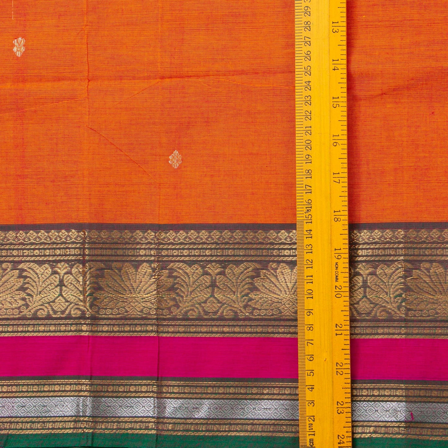 Orange And Green Kanchi Cotton Saree For Festive Wear PV MM KC 581
