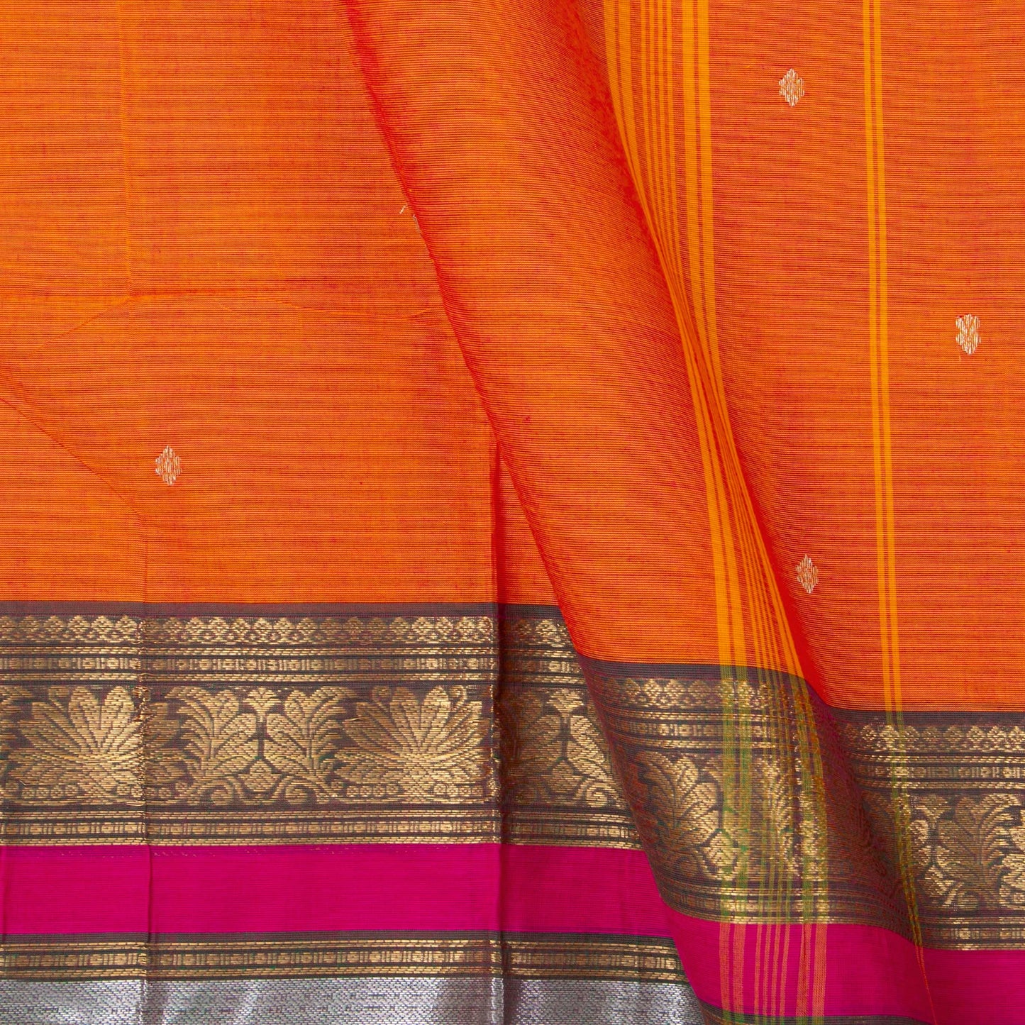 Orange And Green Kanchi Cotton Saree For Festive Wear PV MM KC 581