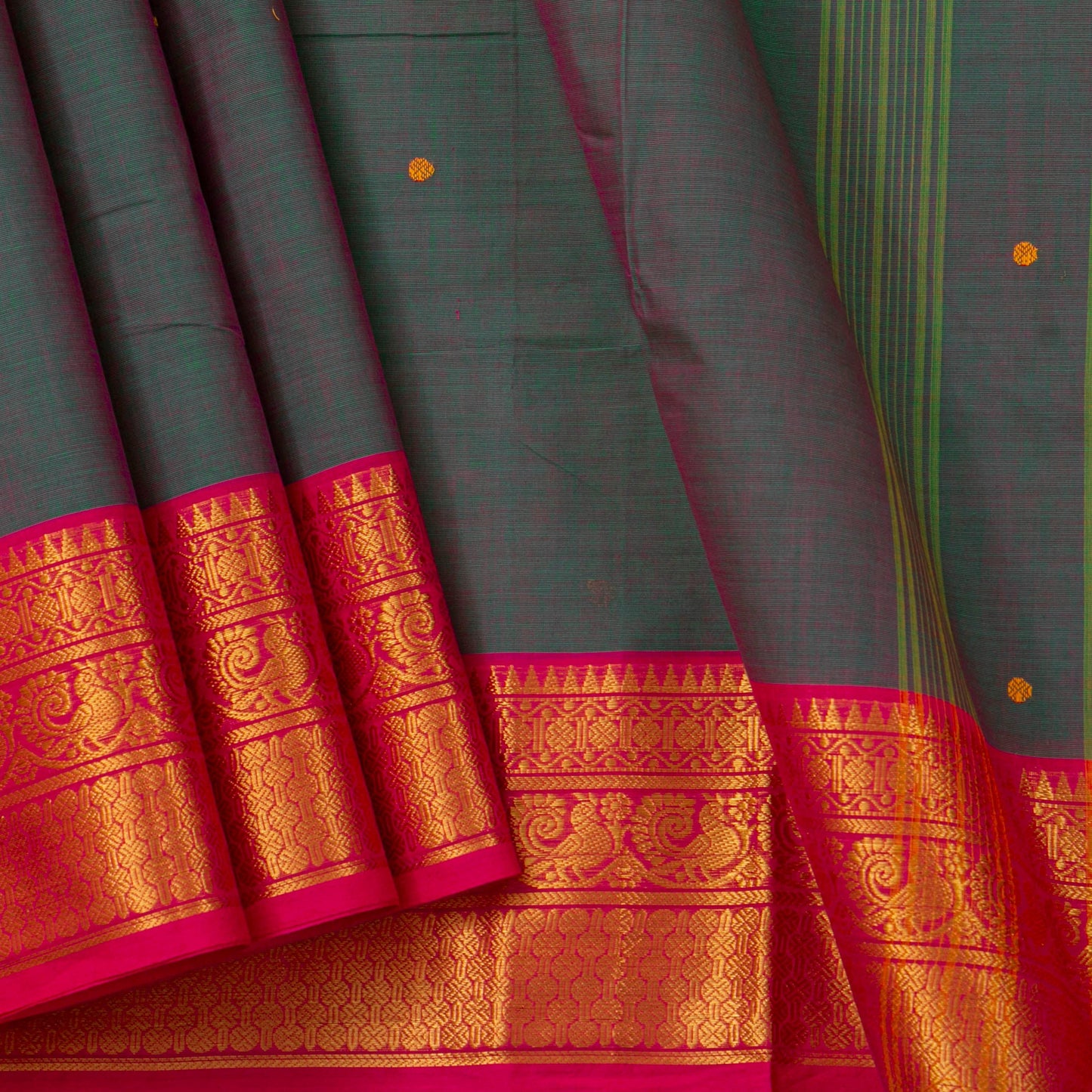 Blue And Pink Kanchi Cotton Saree For Festive Wear PV MM KC 523