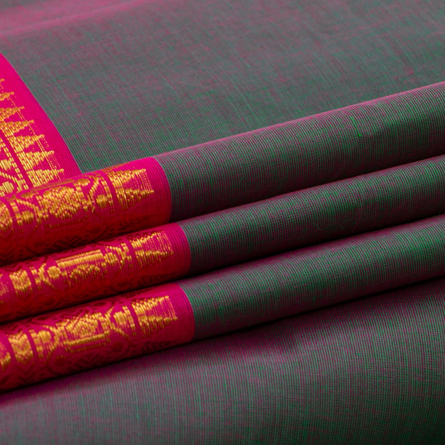 Blue And Pink Kanchi Cotton Saree For Festive Wear PV MM KC 523