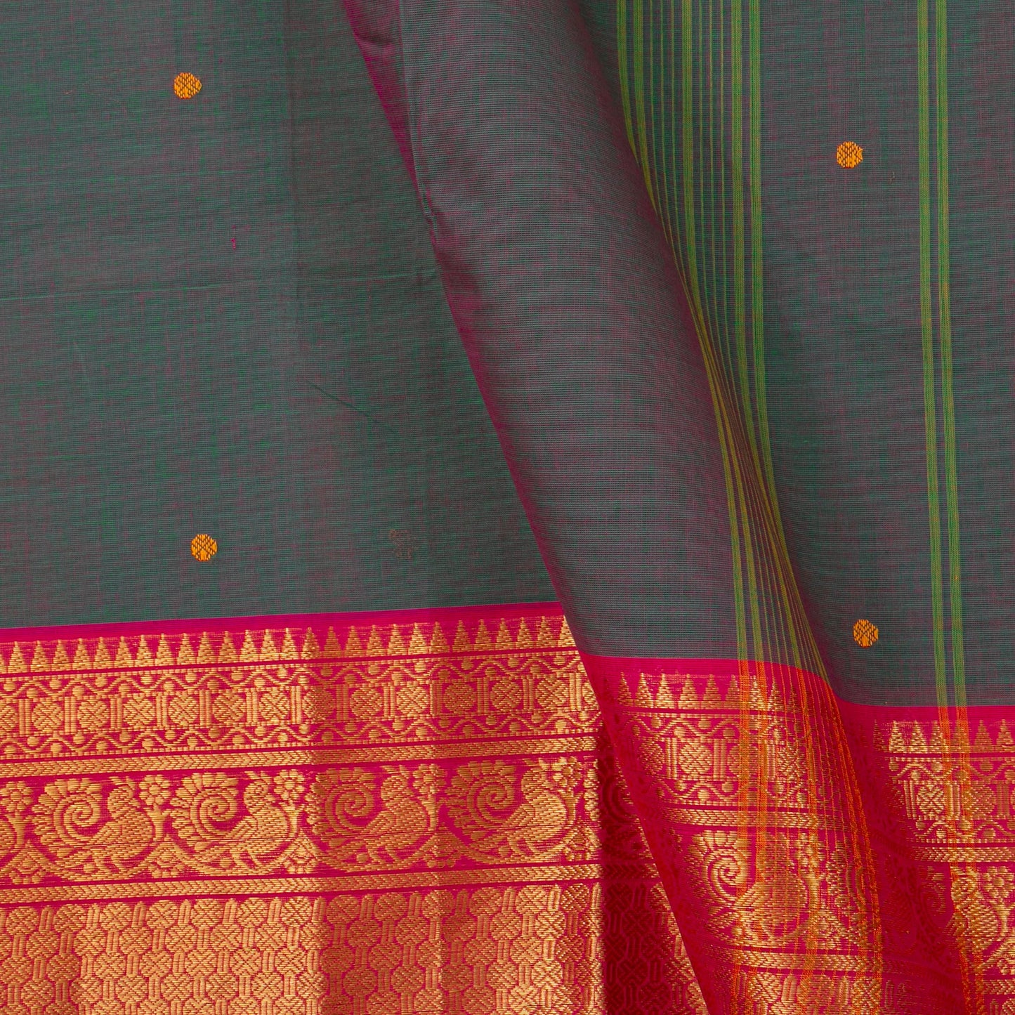 Blue And Pink Kanchi Cotton Saree For Festive Wear PV MM KC 523