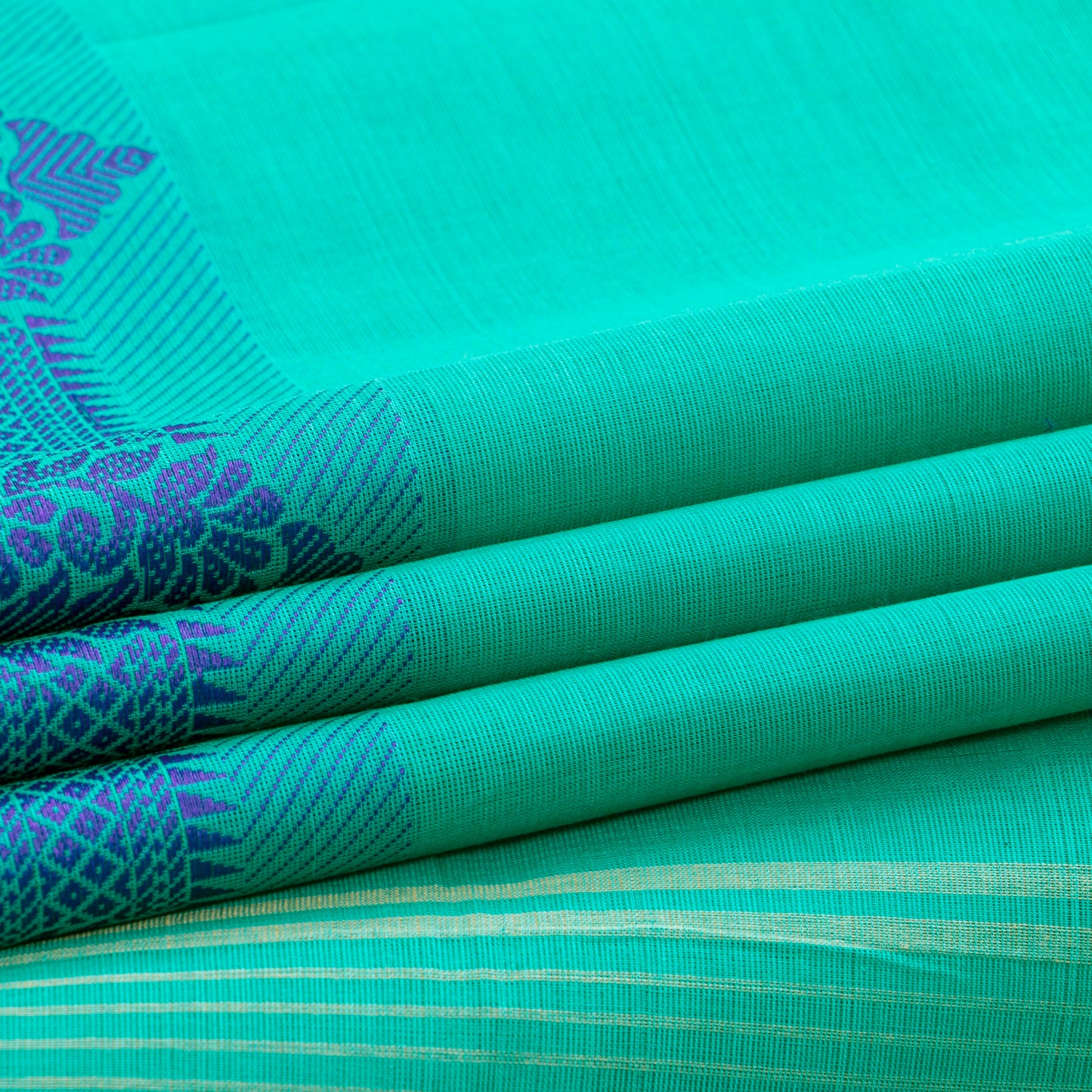 Turquoise Blue Kanchi Cotton Saree For Festive Wear PV MM KC 571