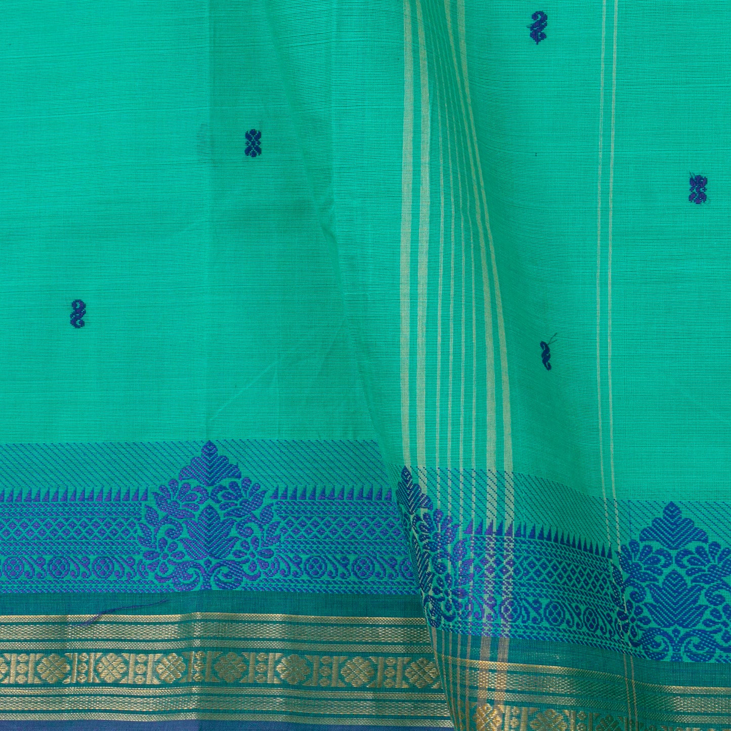 Turquoise Blue Kanchi Cotton Saree For Festive Wear PV MM KC 571
