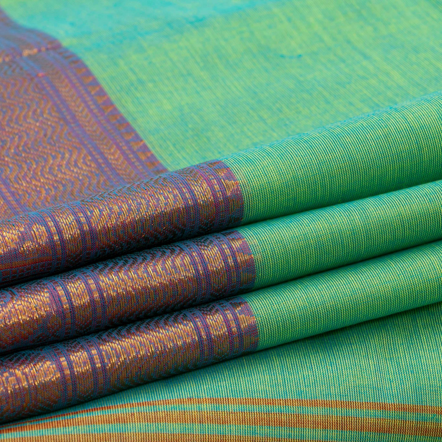 Green And Mauve Kanchi Cotton Saree For Festive Wear PV MM KC 490