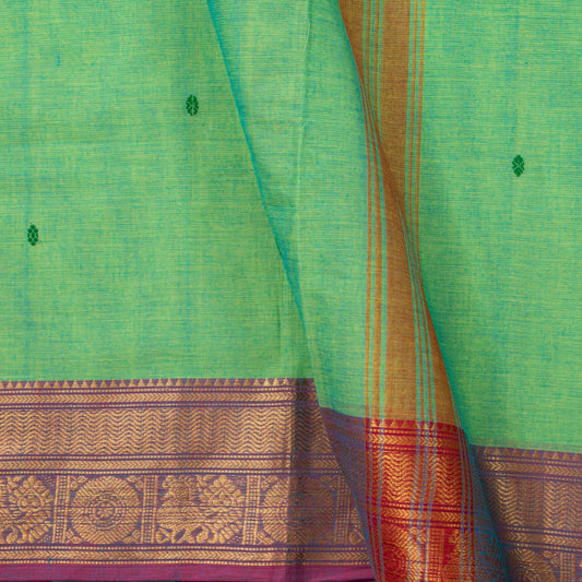 Green And Mauve Kanchi Cotton Saree For Festive Wear PV MM KC 490 - Cotton Saree - Panjavarnam PV MM KC 490