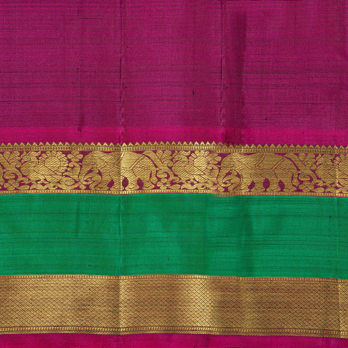 Green And Magenta Kanchipuram Silk Saree For Festive Wear PV J 676
