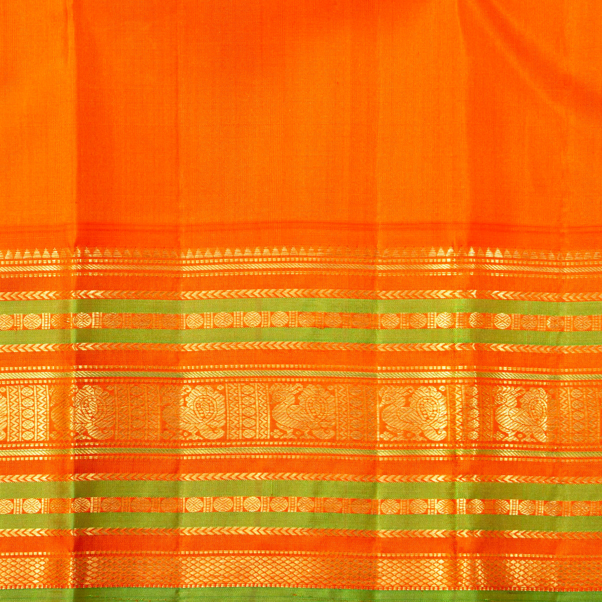 Blue And Orange Kanchipuram Silk Saree For Festive Wear PV J 1549