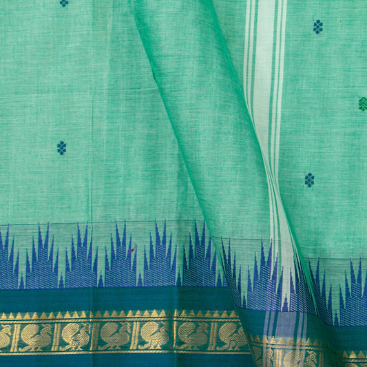 Aqua Blue Kanchi Cotton Saree With Ganga Jamuna Border For Festive Wear PV MM KC 483