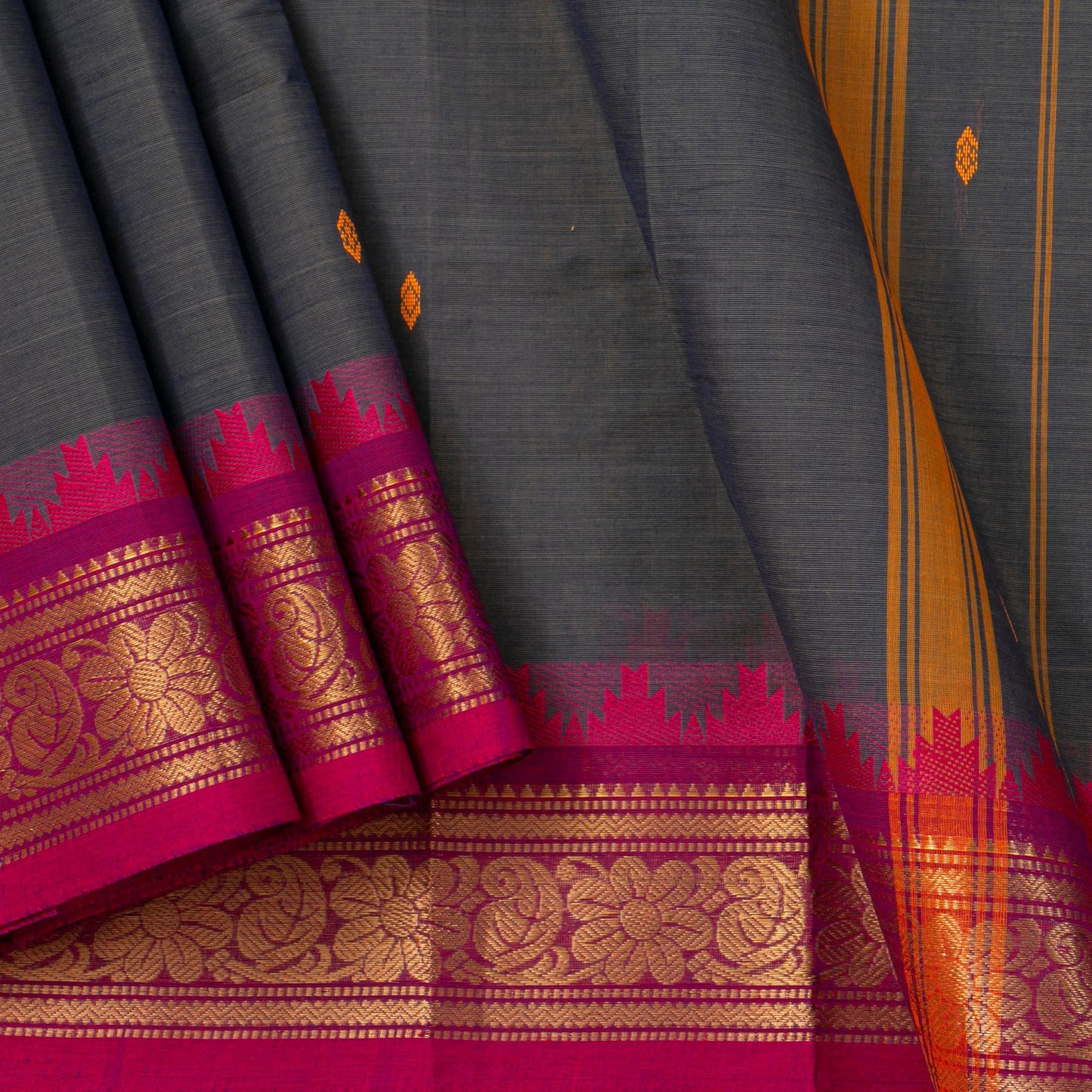 Grey And Pink Kanchi Cotton Saree For Festive Wear PV MM KC 486