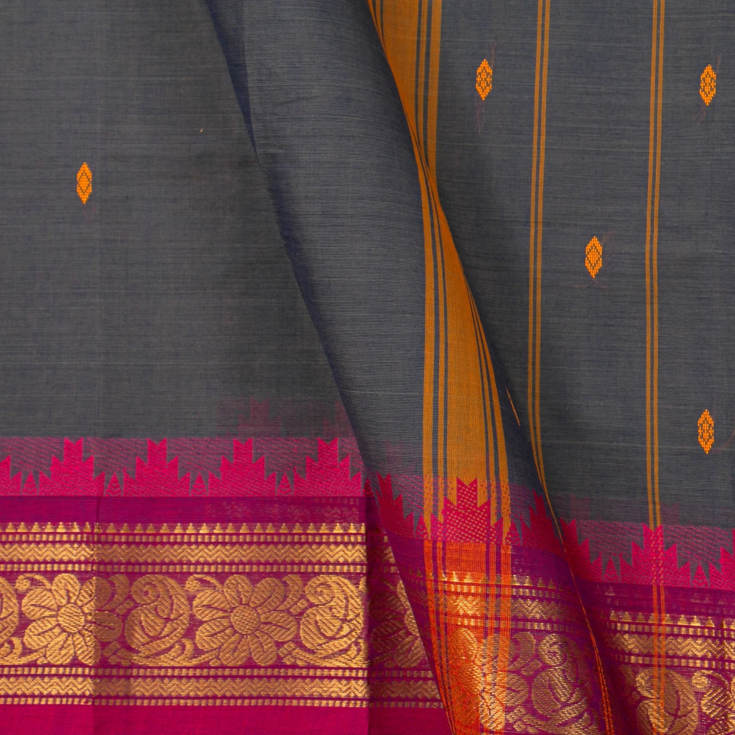 Grey And Pink Kanchi Cotton Saree For Festive Wear PV MM KC 486