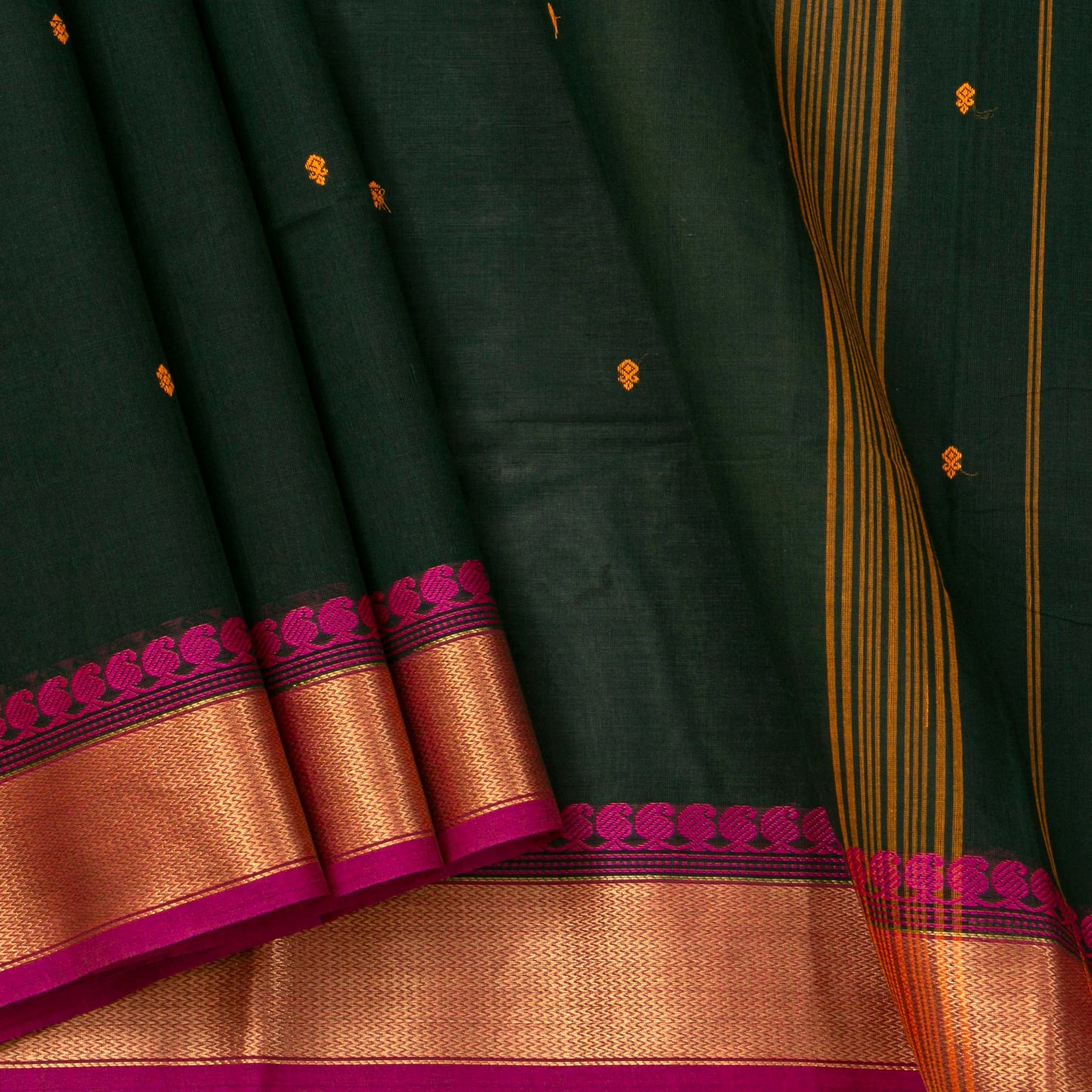 Black And Pink Kanchi Cotton Saree For Festive Wear PV MM KC 494
