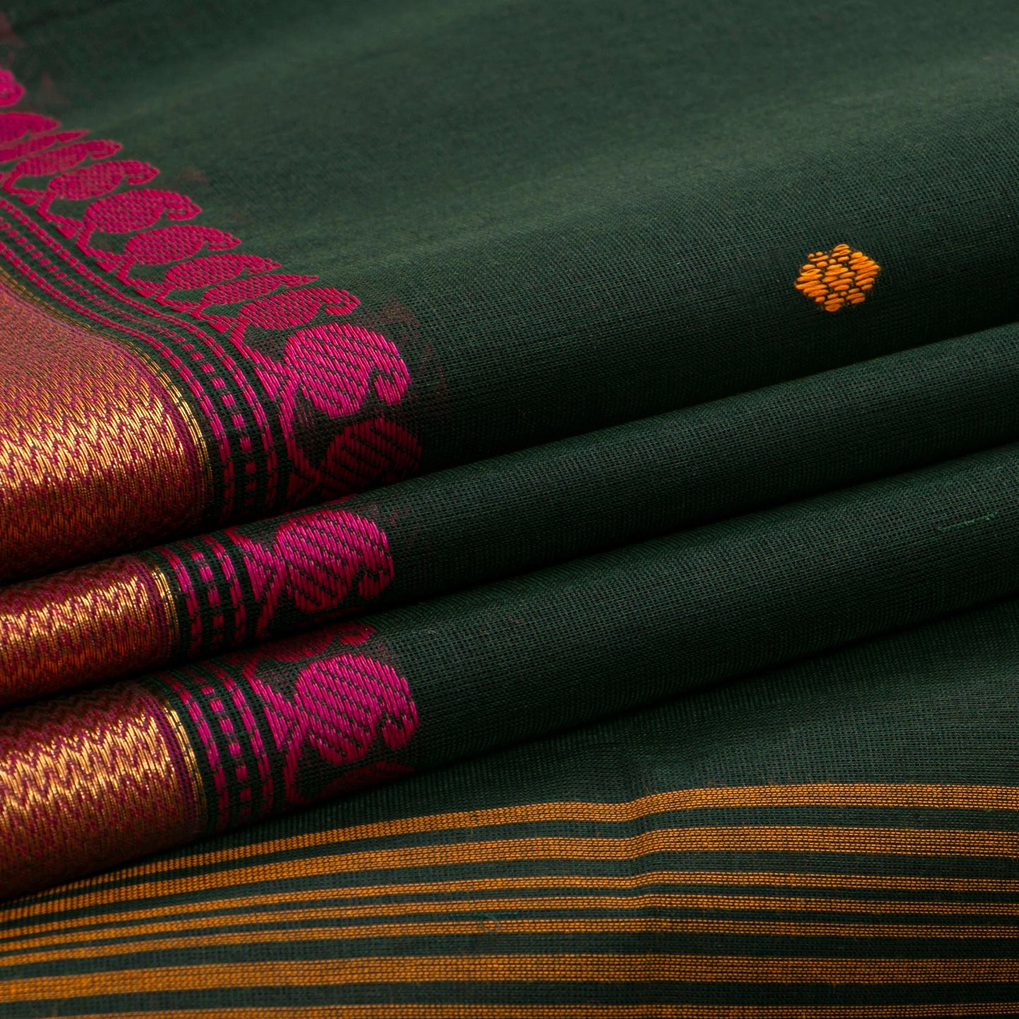 Black And Pink Kanchi Cotton Saree For Festive Wear PV MM KC 494