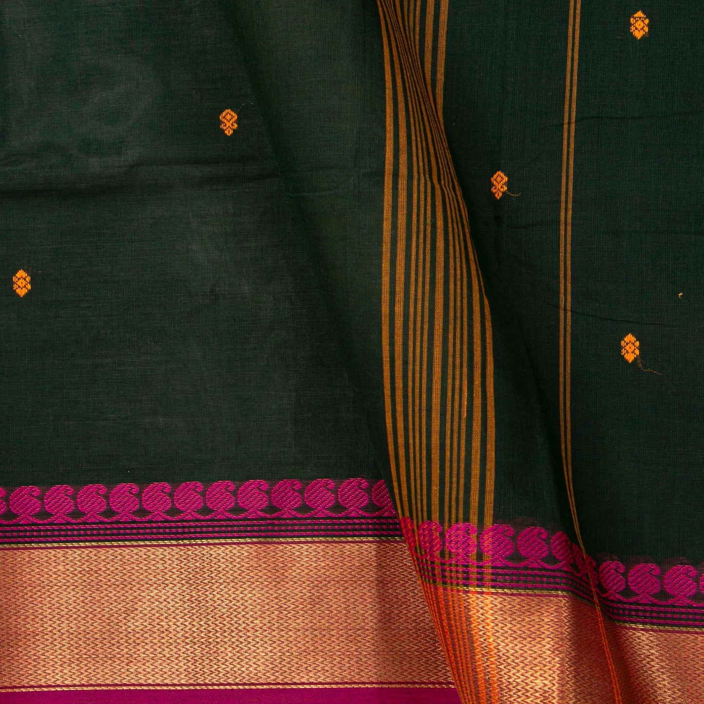 Black And Pink Kanchi Cotton Saree For Festive Wear PV MM KC 494