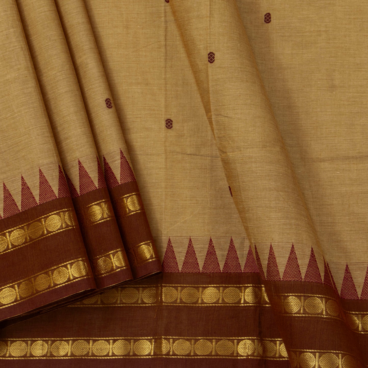 Beige And Brown Kanchi Cotton Saree For Festive Wear PV MM KC 419