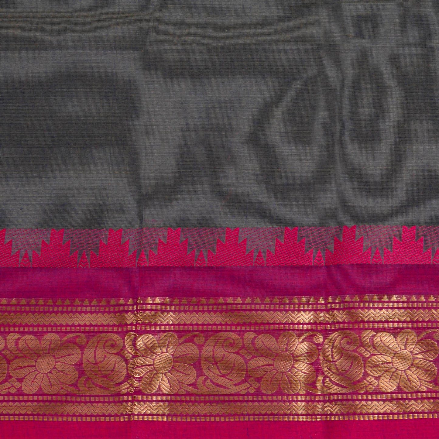 Grey And Pink Kanchi Cotton Saree For Festive Wear PV MM KC 486