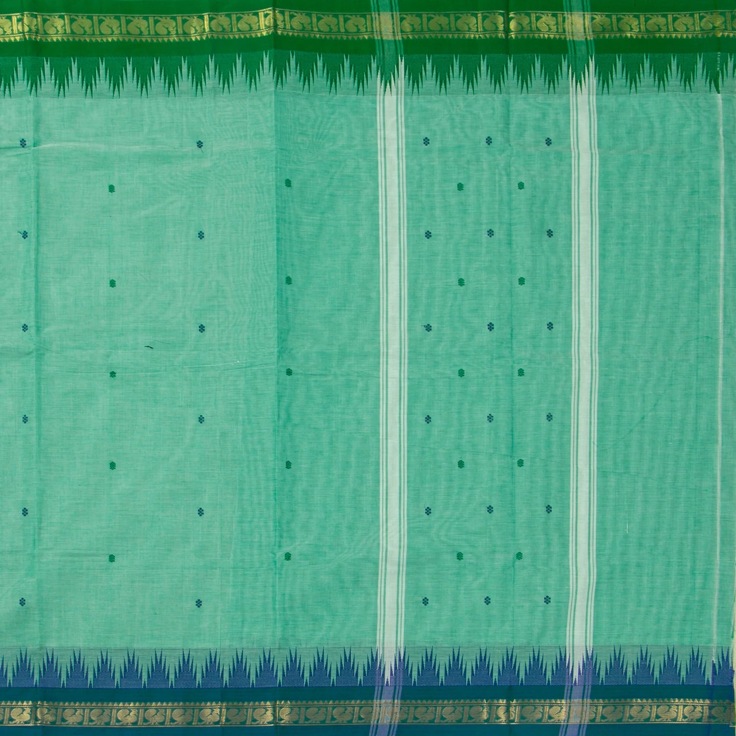 Aqua Blue Kanchi Cotton Saree With Ganga Jamuna Border For Festive Wear PV MM KC 483