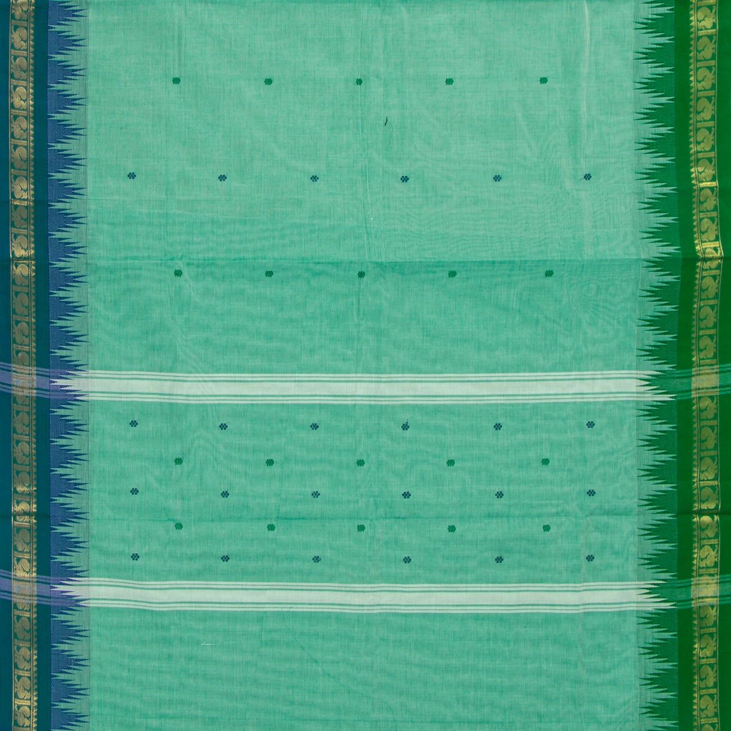 Aqua Blue Kanchi Cotton Saree With Ganga Jamuna Border For Festive Wear PV MM KC 483