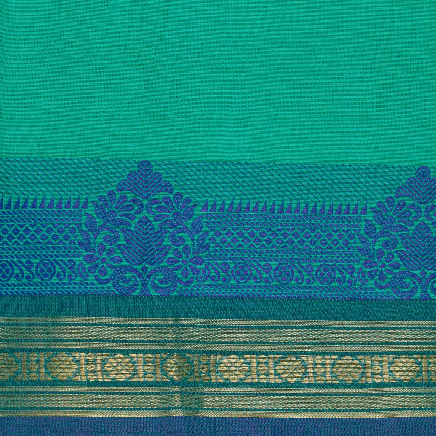 Turquoise Blue Kanchi Cotton Saree For Festive Wear PV MM KC 571 - Cotton Saree - Panjavarnam PV MM KC 571