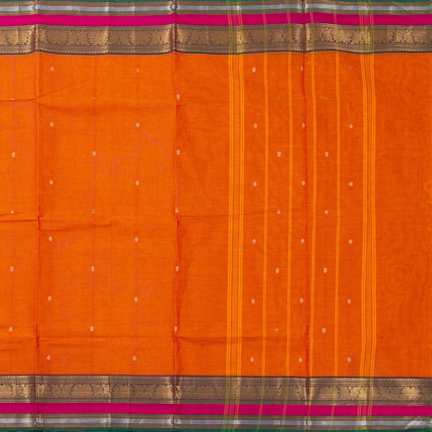 Orange And Green Kanchi Cotton Saree For Festive Wear PV MM KC 581