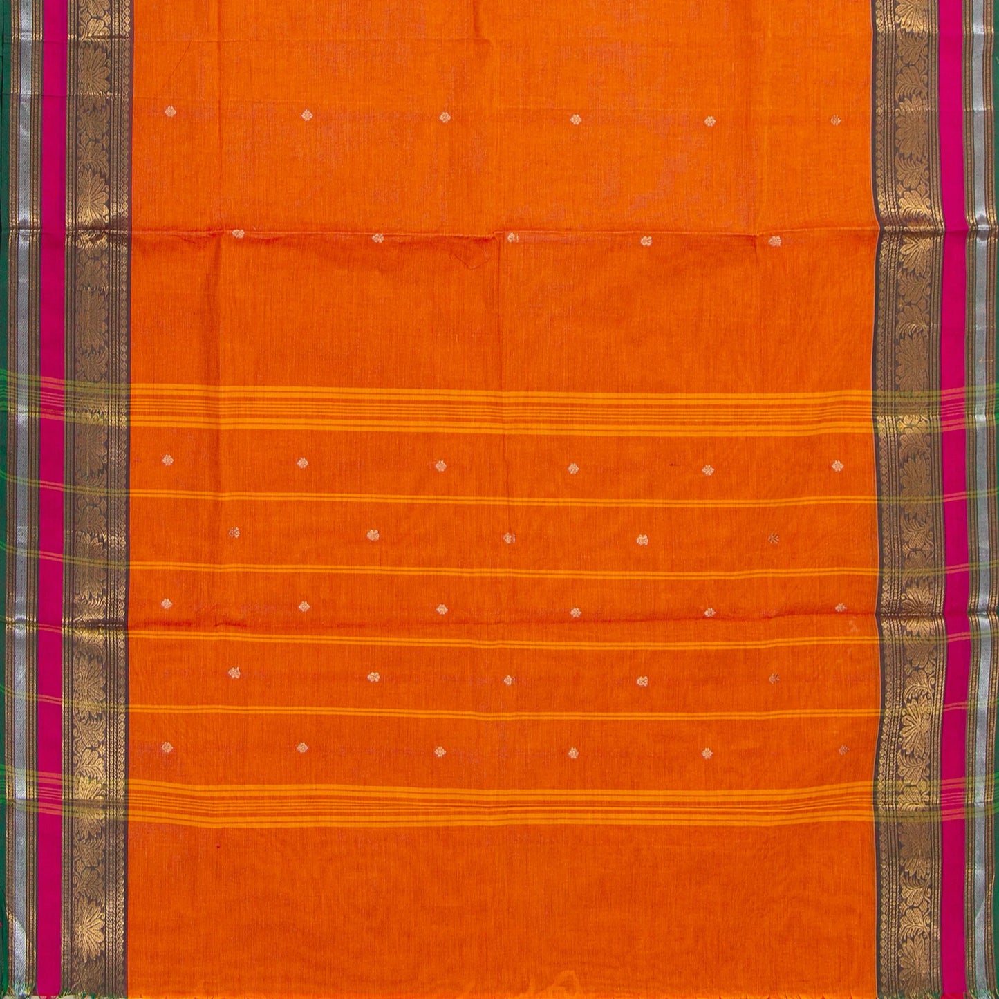 Orange And Green Kanchi Cotton Saree For Festive Wear PV MM KC 581
