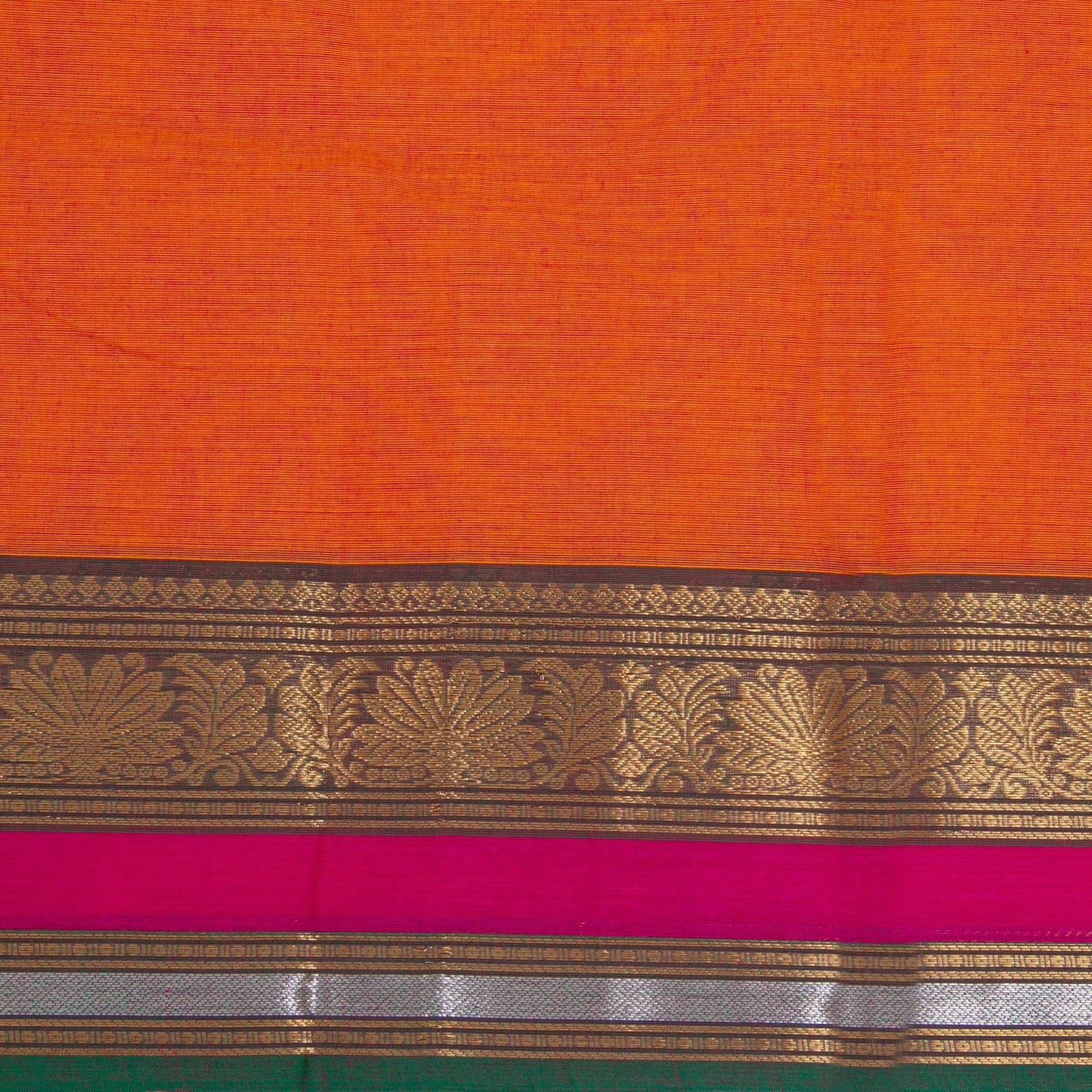 Orange And Green Kanchi Cotton Saree For Festive Wear PV MM KC 581