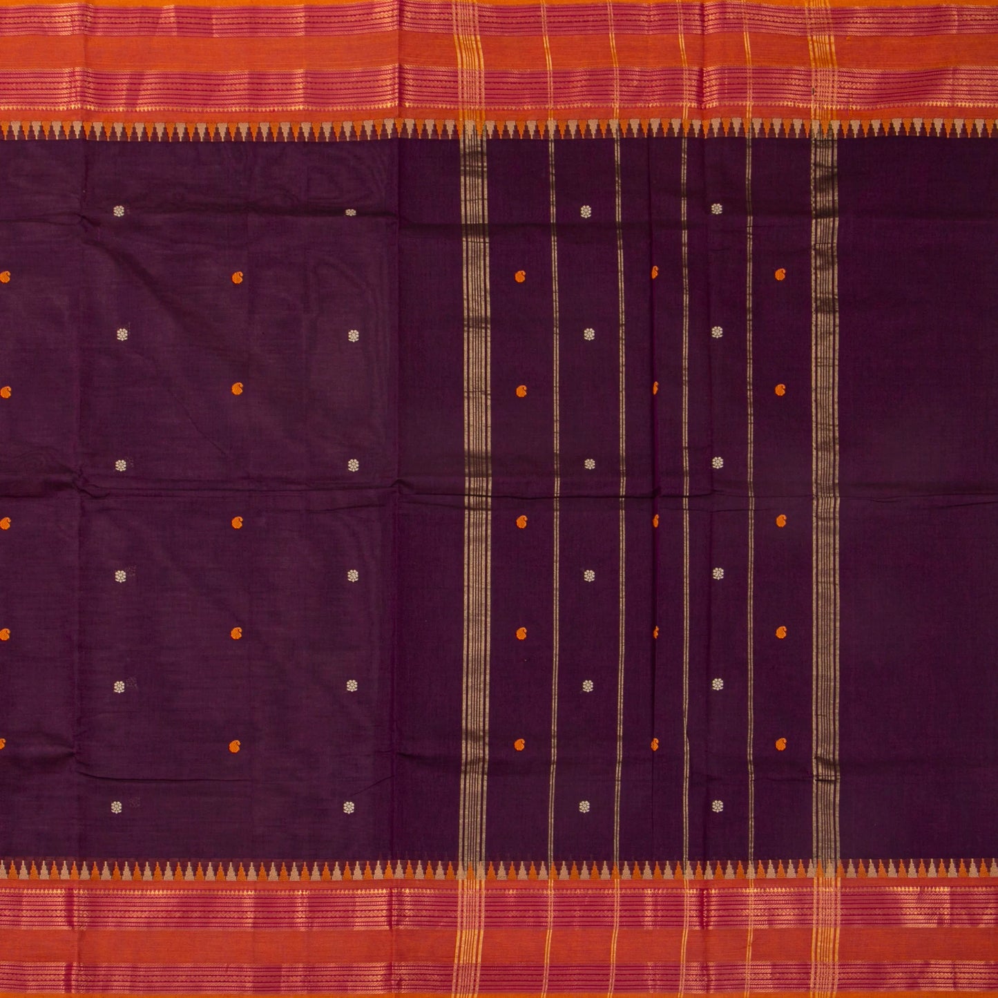 Wine And Orange Kanchi Cotton Saree For Festive Wear PV MM KC 565