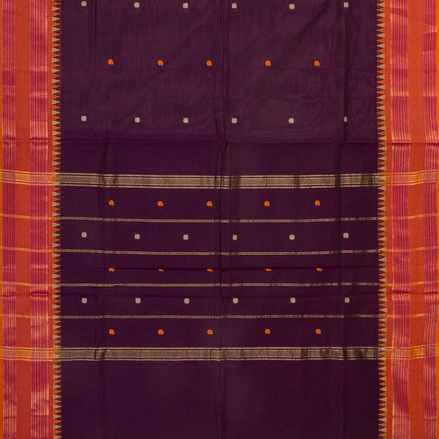 Wine And Orange Kanchi Cotton Saree For Festive Wear PV MM KC 565