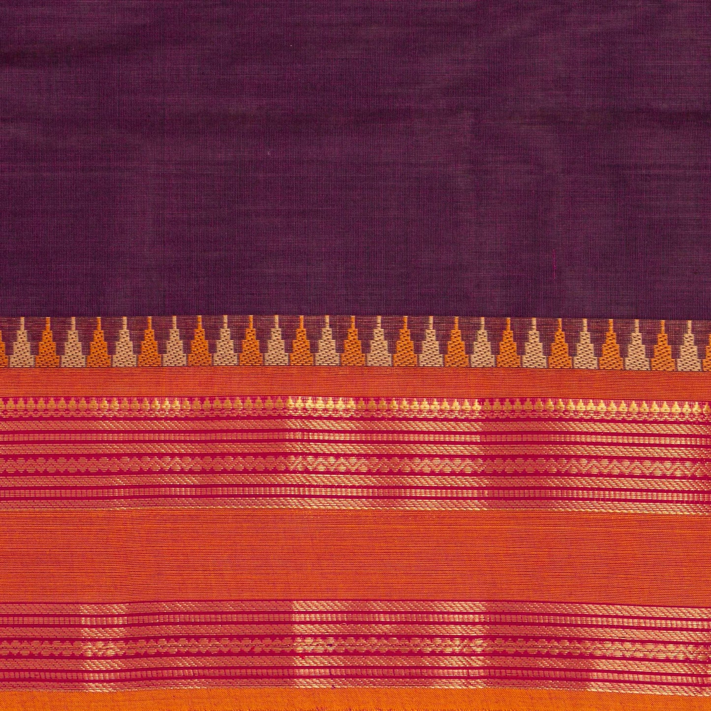 Wine And Orange Kanchi Cotton Saree For Festive Wear PV MM KC 565