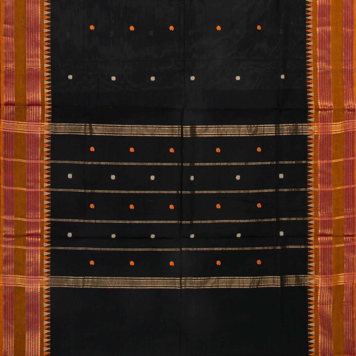 Black And Mustard Kanchi Cotton Saree For Festive Wear PV MM KC 587