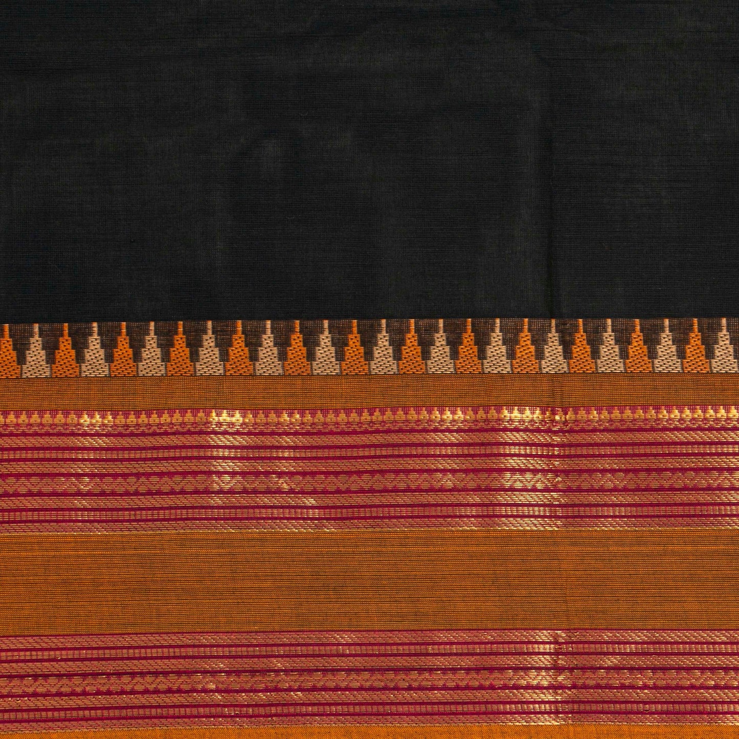 Black And Mustard Kanchi Cotton Saree For Festive Wear PV MM KC 587