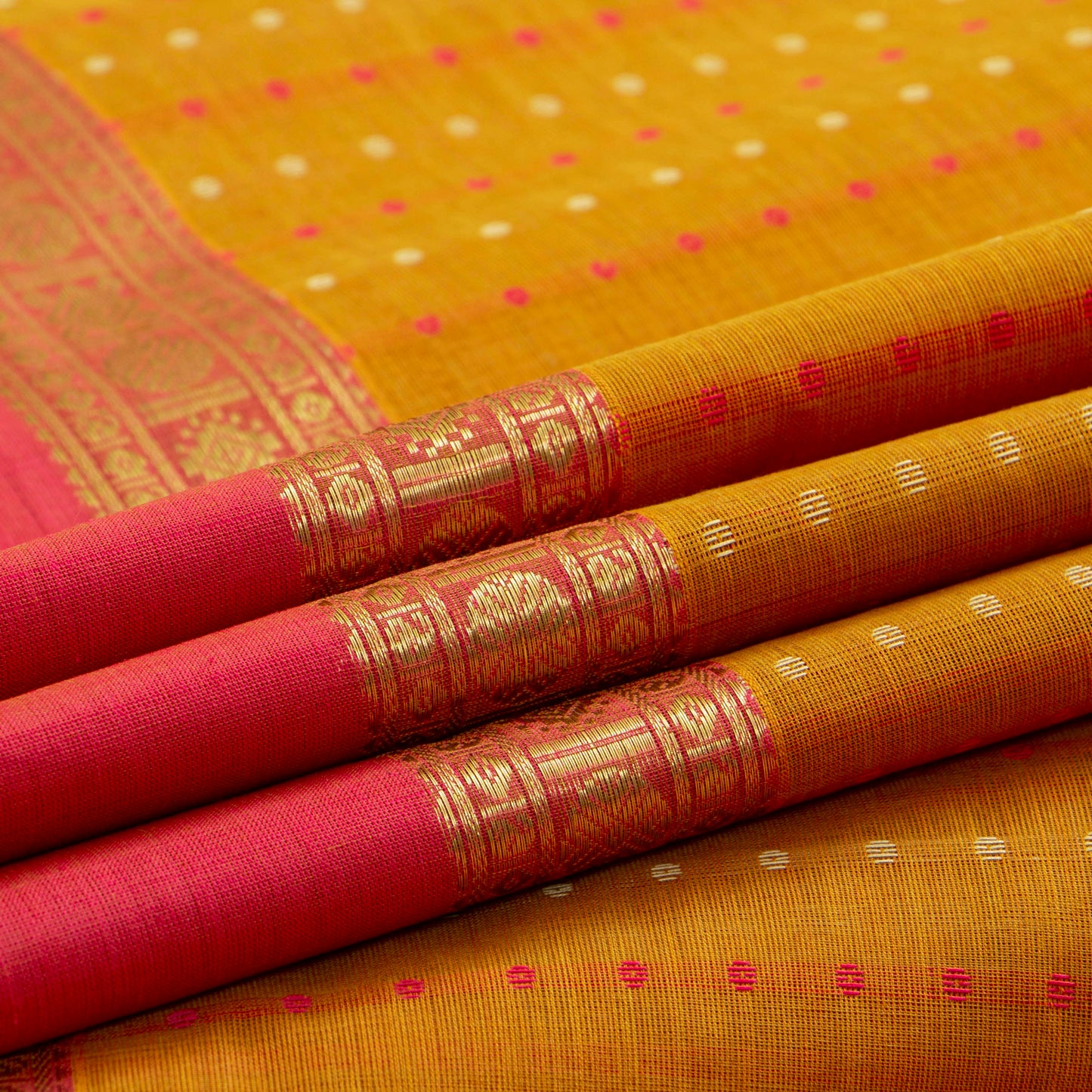 Mustard And Pink Lakshadeepam Kanchi Cotton Saree PV RSP KC 243