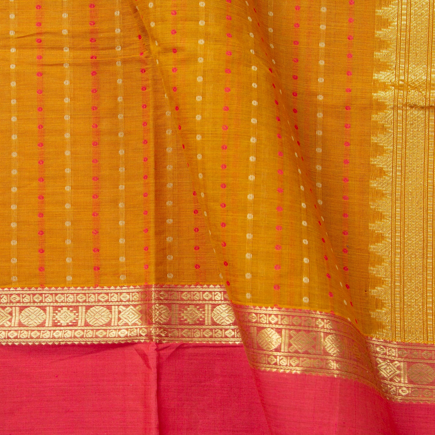 Mustard And Pink Lakshadeepam Kanchi Cotton Saree PV RSP KC 243